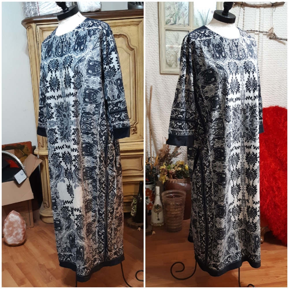 USA Made Vintage House Robe Sleepwear pajamas Blues Cream Size Large CYPRESS